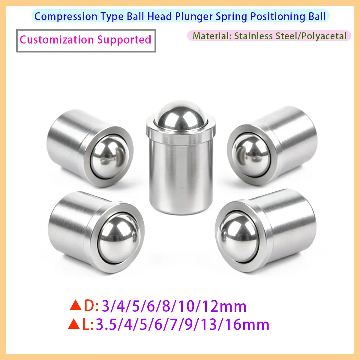 Press-Fit Ball Plunger, Spring Loaded Ball Detent Locating Ball Sizes 02 03 04 05 06 07 08 09 10 11 12 13