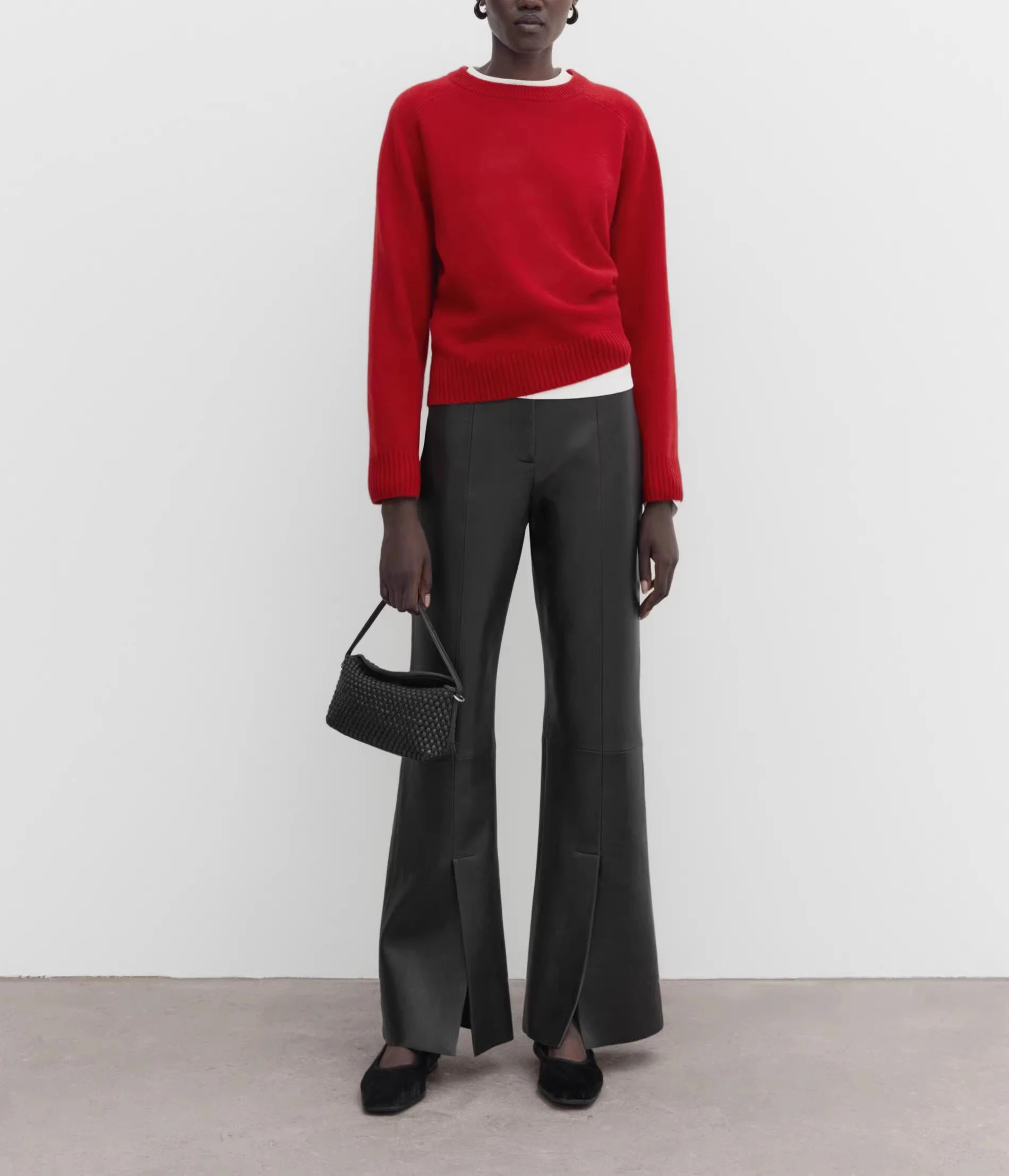 Rode gebreide wolmix basislaag trui Casual woon-werkverkeer Sle Loose Fit Long Sve ronde Ne Pullover Herfst Winter Nieuw Ar...