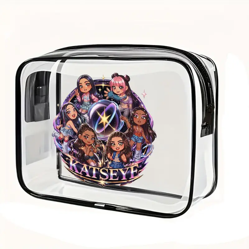 Q Version Kpop Katseye World Tour Women Large Capacity Pvc Waterproof Wash Bag Multi Functional Travel Makeup Bags Fan Gifts
