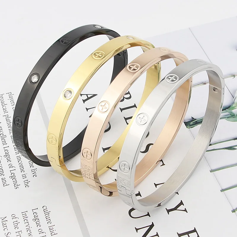 New Design Zircon And Cross Nut Nail Bracelets & Bangles For Women Luxury Brand Jewelry Stainless Steel Screw Jewelry Pulseiras