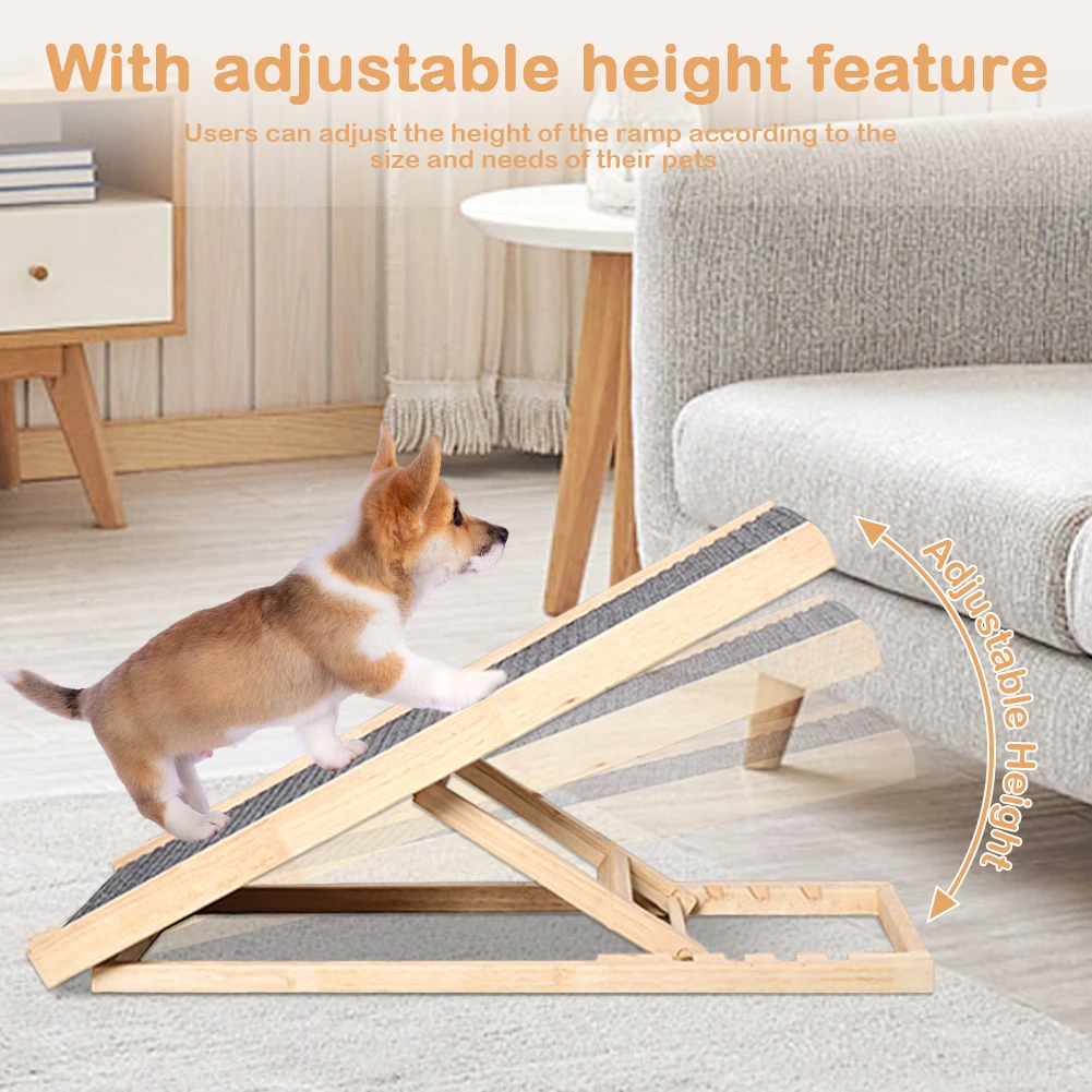 

Wooden Dog Carpet Ladder 3/4 Levels Height Adjustable Pet Dog Climbing Ladder Non-Slip Versatile for Indoor High Bed Couch