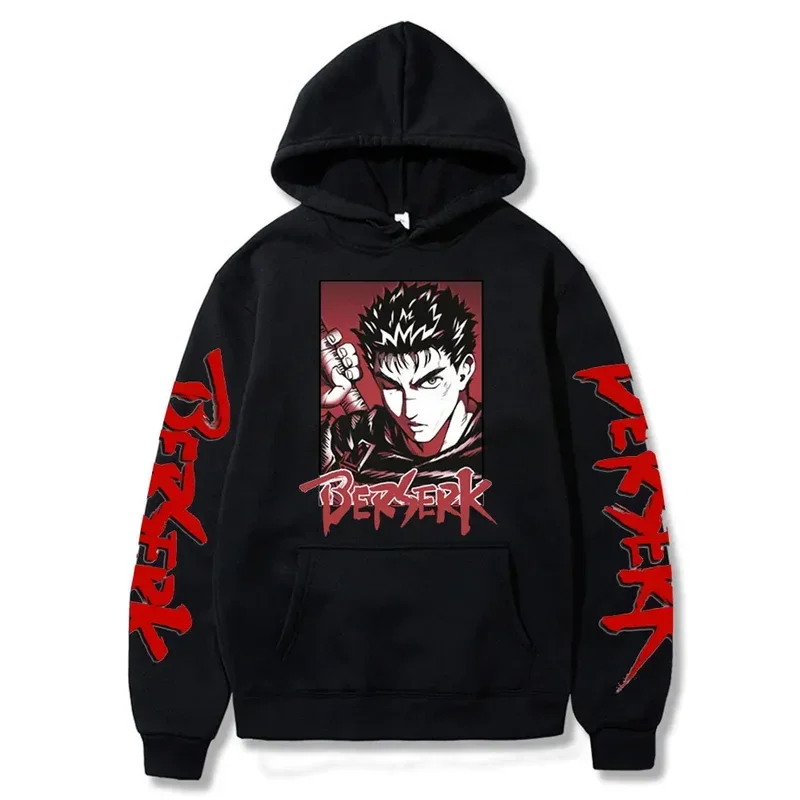 Vintage 90s Anime Manga Berserk Guts Hoodies Men Soft Hoodies Swordsman Beast Griffith Gatsu Loose Long Sleeve Sweatshirts