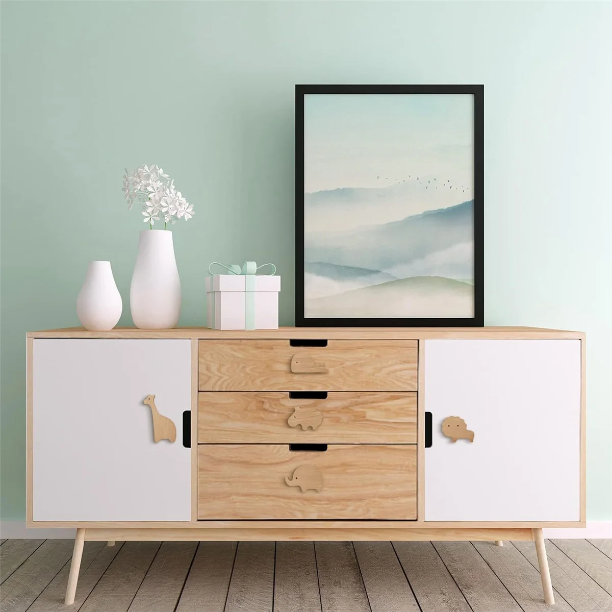 ABJS деревянные ручки для шкафа с животными, декоративные ручки для комода с винтами, ручки для комода, деревянные ручки для морских животных, 6 шт.