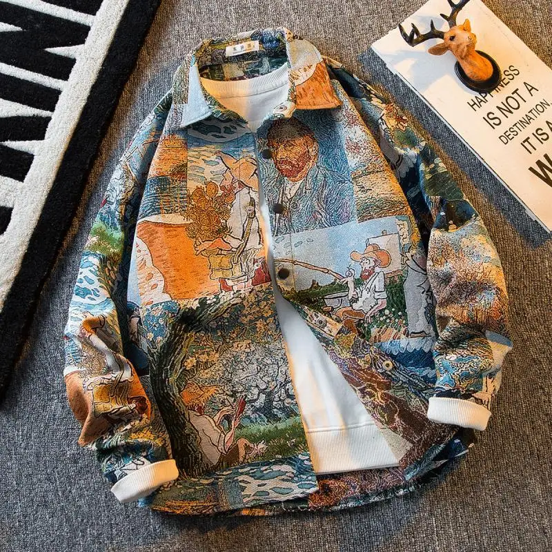 Men's Ink Famous Picture Splice Shirt Men's Autumn New Long Sleeve Fashion Brand Art Sense Shirt Casual Coat men shirts