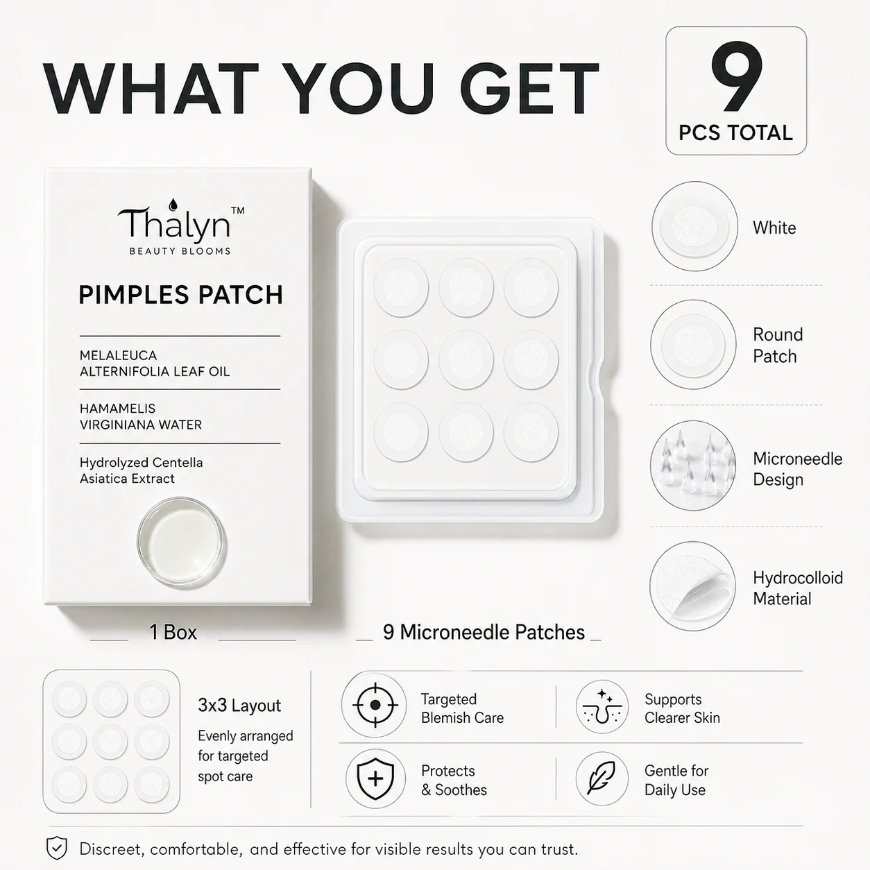 9PCS Micro Dart Blemish Patches White Round Dot Spot Cover Skin Care Patches Individually Foil Packed for Night Use