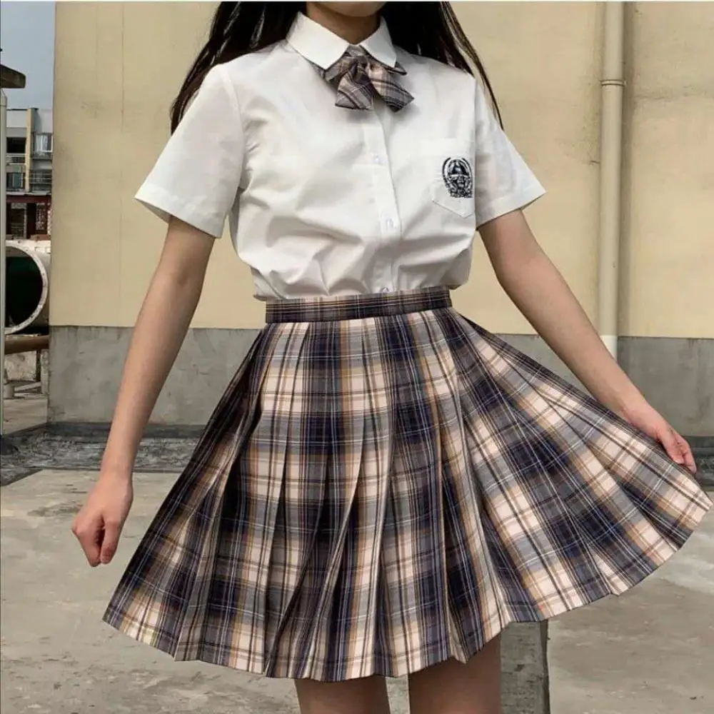 Summer Japanese Style Plaid Skirt Female Student Jk Uniform Suit Gentle Sailor Suit Pleated Skirt With Bow Tie