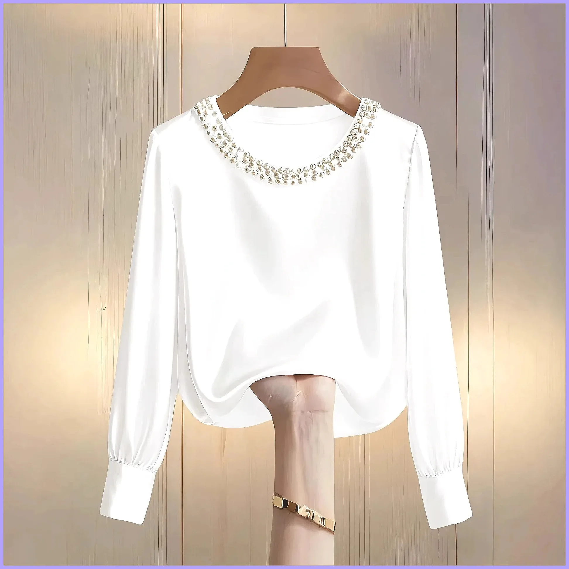 

Women's Casual Loose Long Sleeve Blouse, Elegant Solid Color O-Neck Top for Autumn Winter