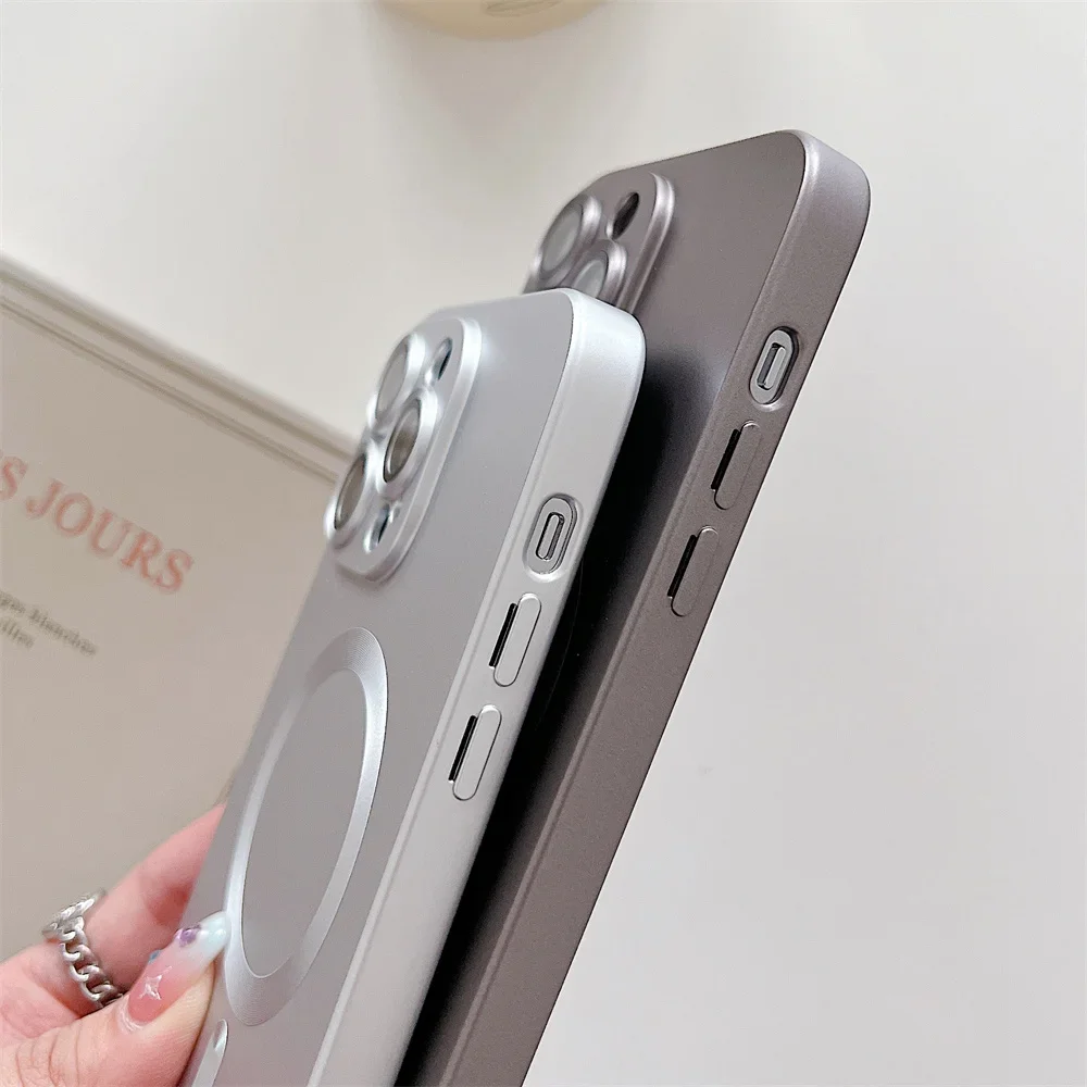 Luxo macio magsafe silicone fosco caso de telefone para iphone 11 12 13 14 15 16 pro max plus amortecedor magnético volta casos capa