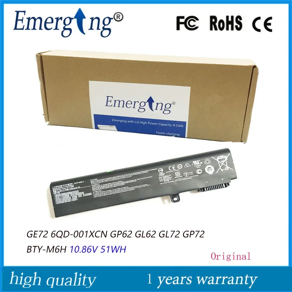 10.86V  51WH New Original Laptop Battery BTY-M6H  for MSI GE62 2QF-255XCN GE72 6QD-001XCN GP62 GL62 GL72 GP72