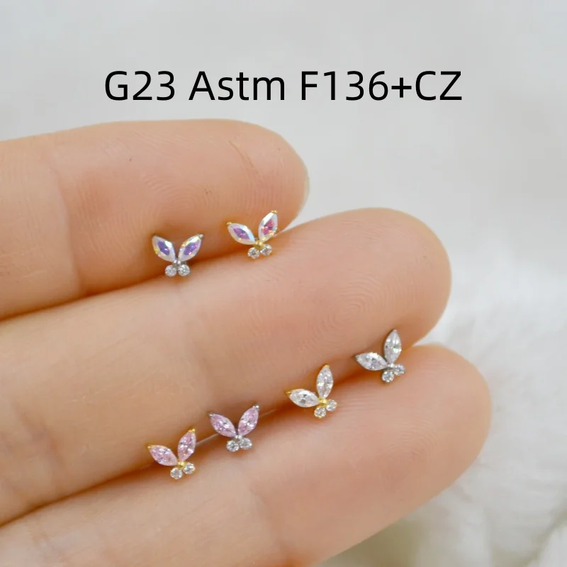 LOT10pcs Body  Jewelry G23 Titanium Astm F136 Smart Butterfly CZ Lip Labret Ring Bar Lip Piercing Ear Helix Bar Piercing Jewelry