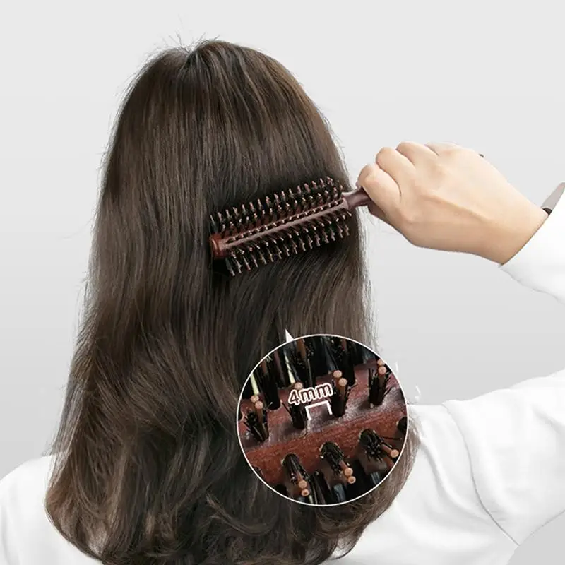 

Anti-Static Wooden Handle Salon Styling Drying Tool Round Hairdressing Curling Massage Roller Comb For Real Hair Wigs Barber