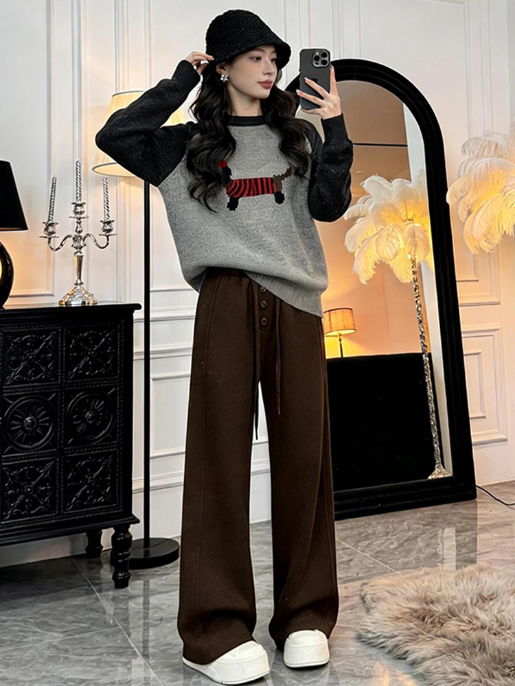 

Повседневный комплект спортивной одежды, женские широкие брюки с высокой талией, свитер, комплект из двух предметов, осенний модный ленивый слей, дышащий, удобный