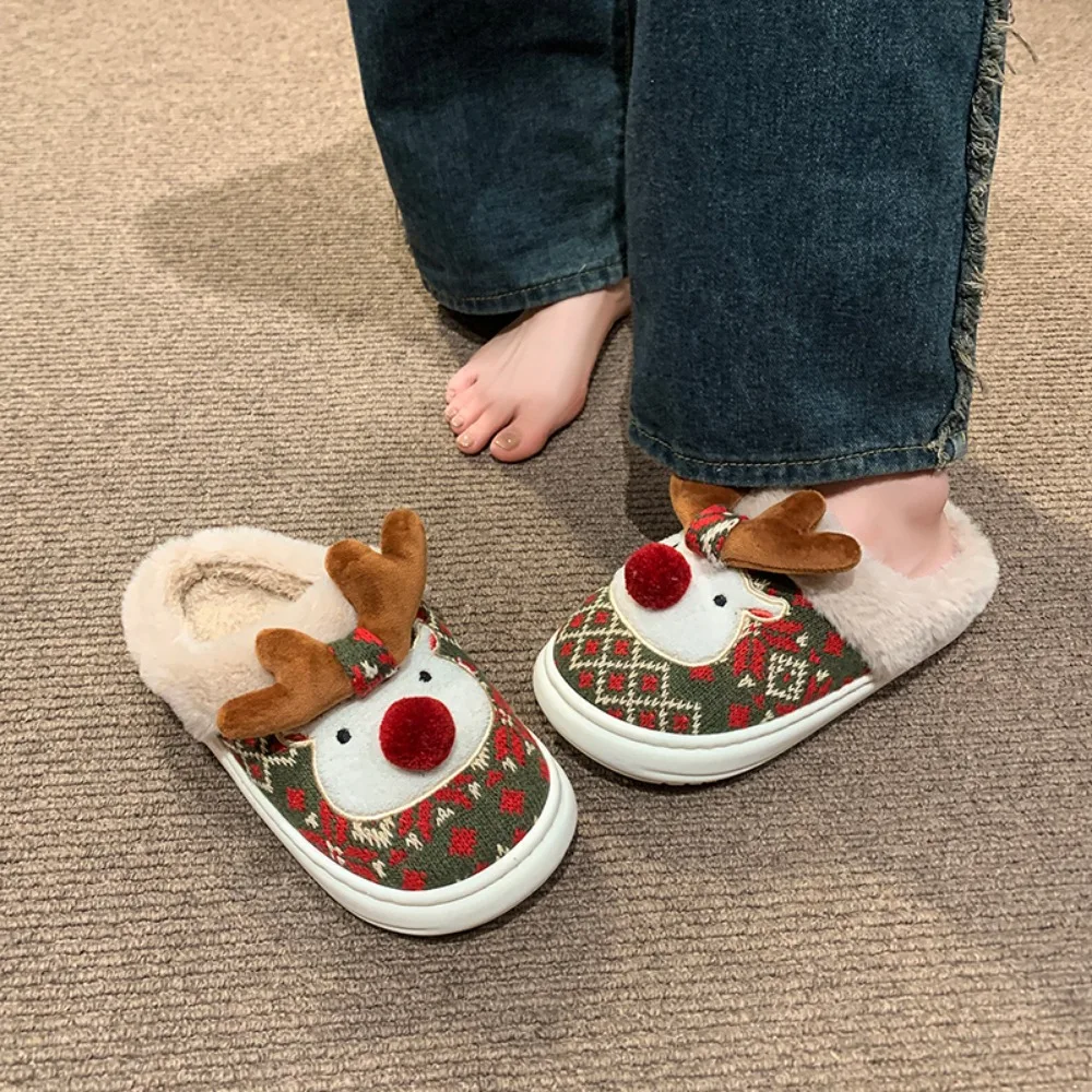 Pantoufles de Noël en coton pour femmes, dessin animé mignon, cerf, anti-ald, chaussures d'intérieur pour filles, maison, sol, ménage, nouveau, 2024