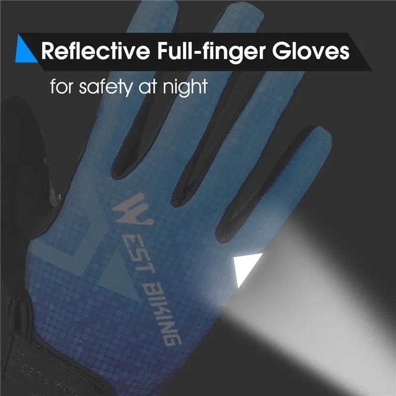 WEST BIKING Cycling Anti-slip Elastic Gloves Full Finger Breathable Touch Screen Motorcycle Bicycle Mtb Reflective Bike Gloves