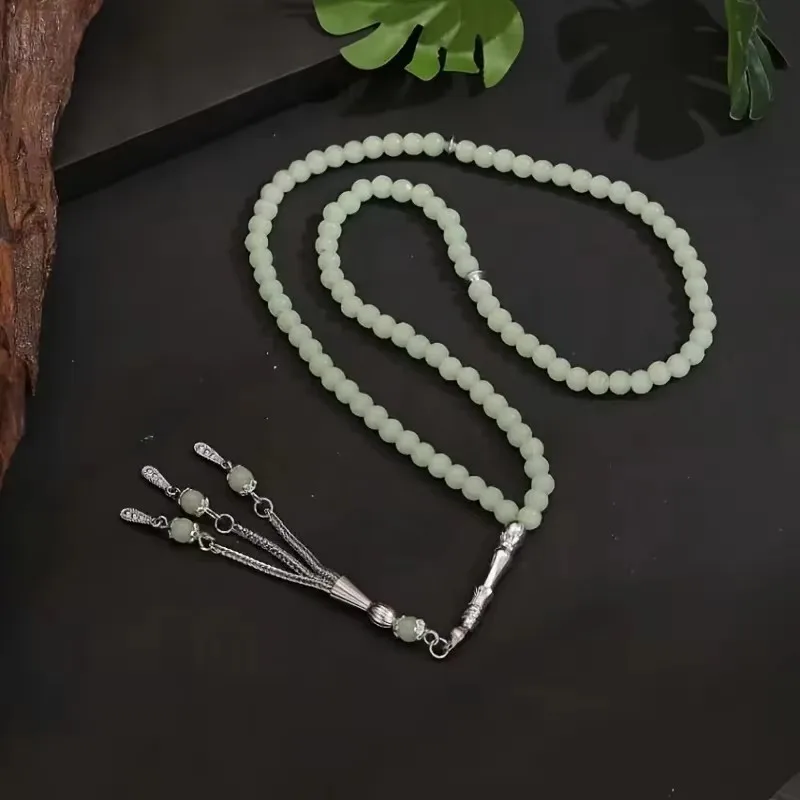 6mm99 porcelain glass all-green Muslim rosary beads Middle East Arab prayer Tasbih, men's and women's prayer bracelets