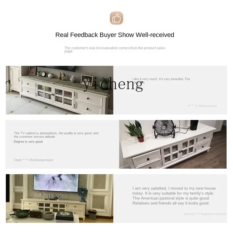 T6- American solid wood TV cabinet coffee table combination white small apartment TV cabinet