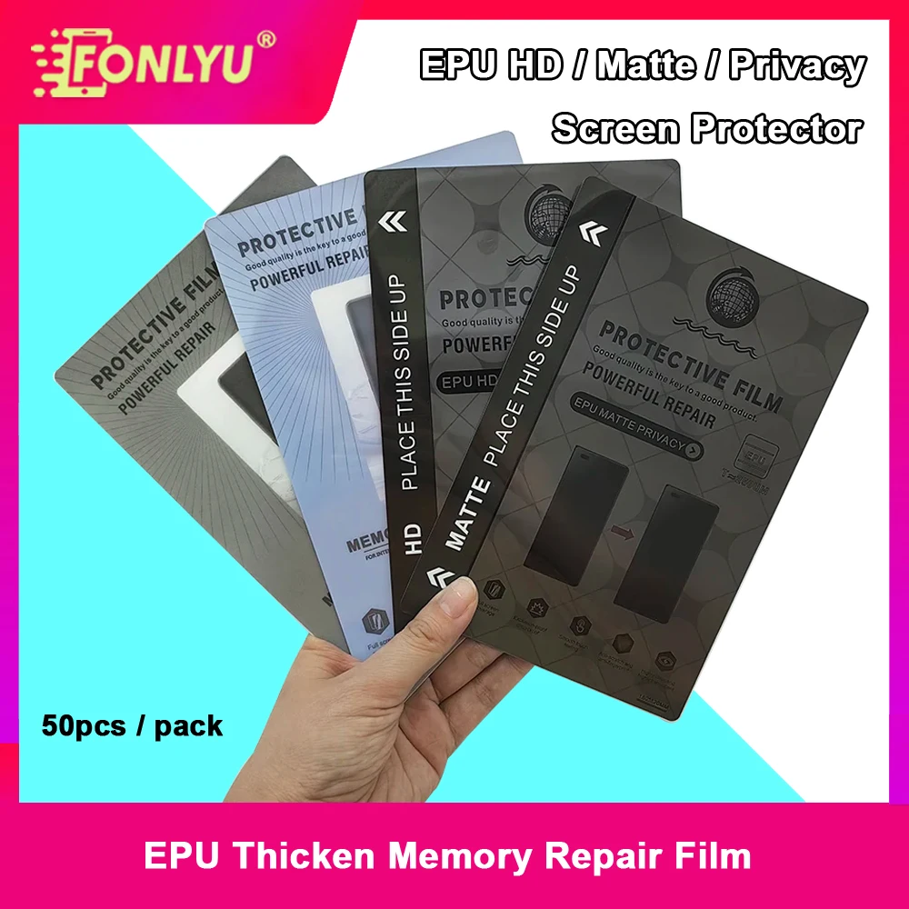 FONLYU 50pcs EPU Self Repair HD Privacy Hydrogel Film Screen Protectors for Plotter Glossy Anti-peeping Micas for Cut Machine