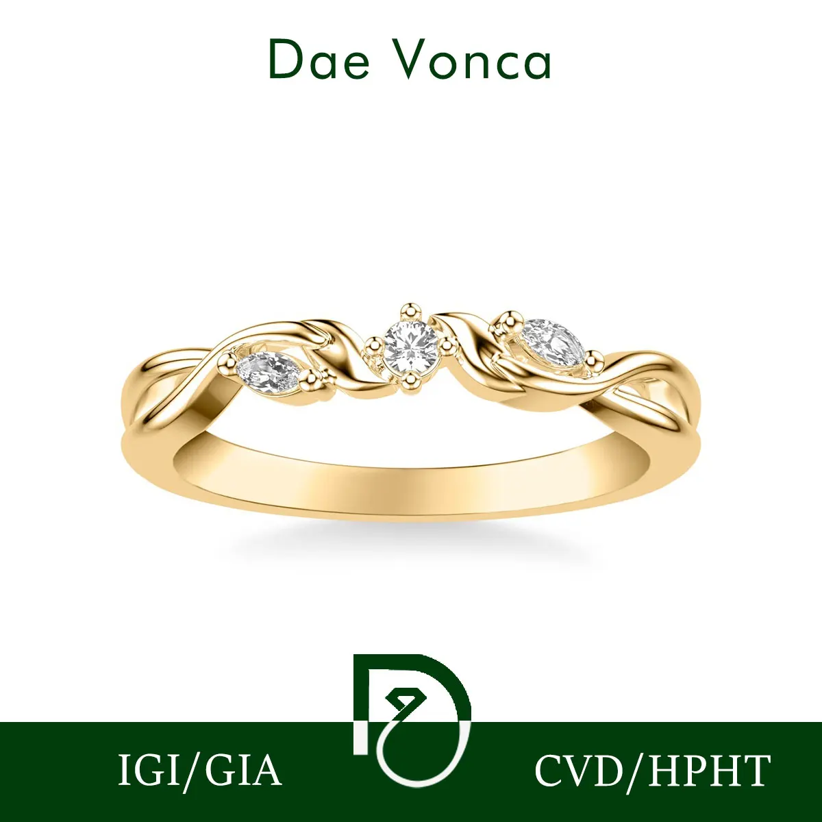 

14K Yellow Gold Lab Grown Diamond Ring Round and Marquise Cut Diamond Ring Twisting Band Diamond Jewelry For Women Gift