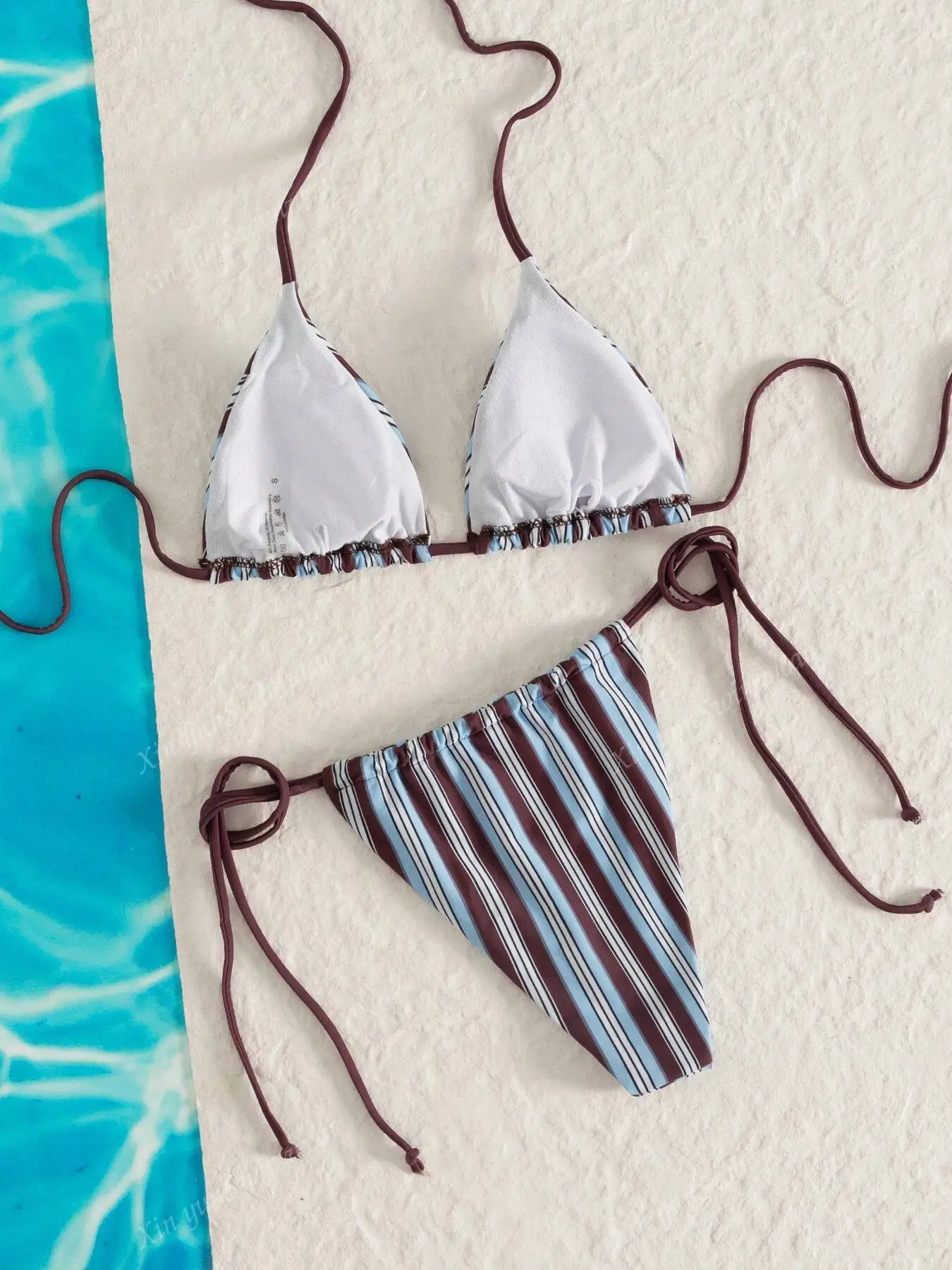 2026 المرأة البحرية مخطط مجموعة البكيني التعادل الجبهة قطعتين ملابس السباحة مثير الصيف مفتوحة الظهر الرسن ملابس سباحة نسائية صغيرة مجموعات ضمادة وتتسابق