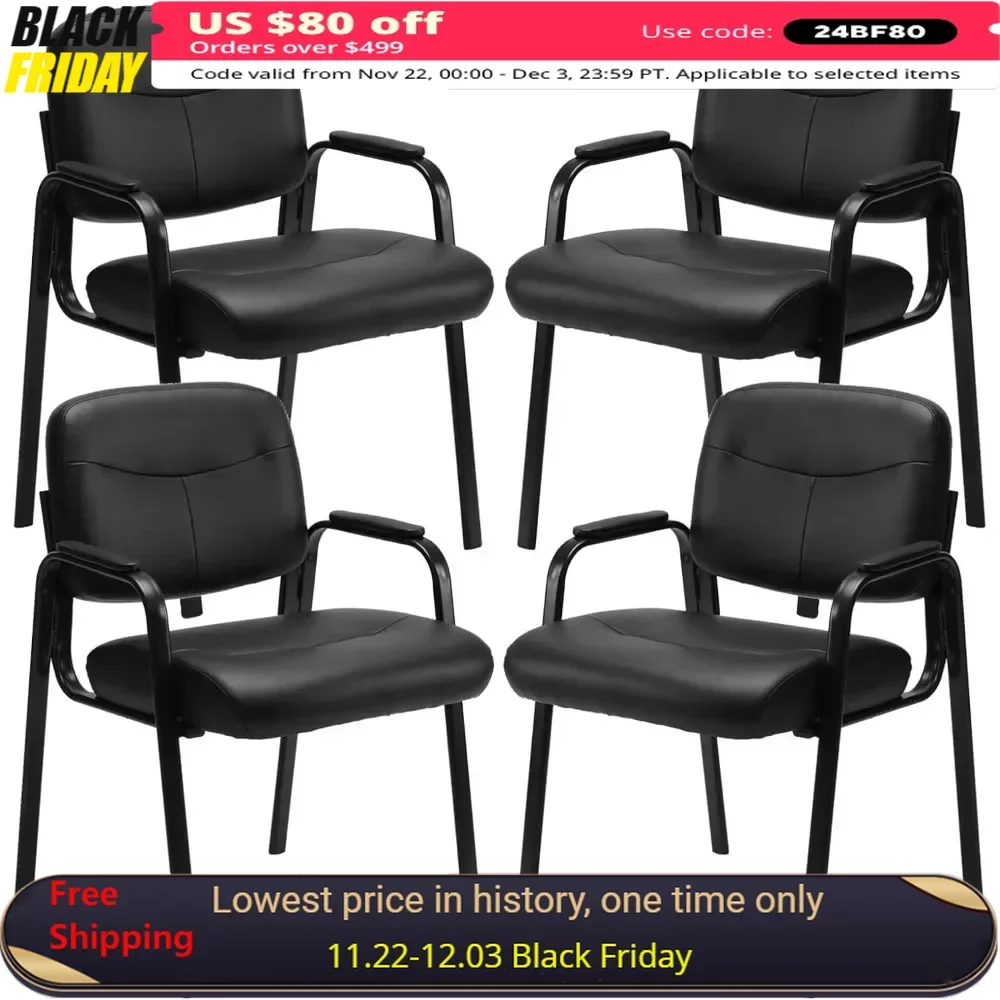 

Conference Chairs Set of 4 with Padded Arms, No Wheels, Leather Stationary Office Reception Guest Chair, Conference Chairs