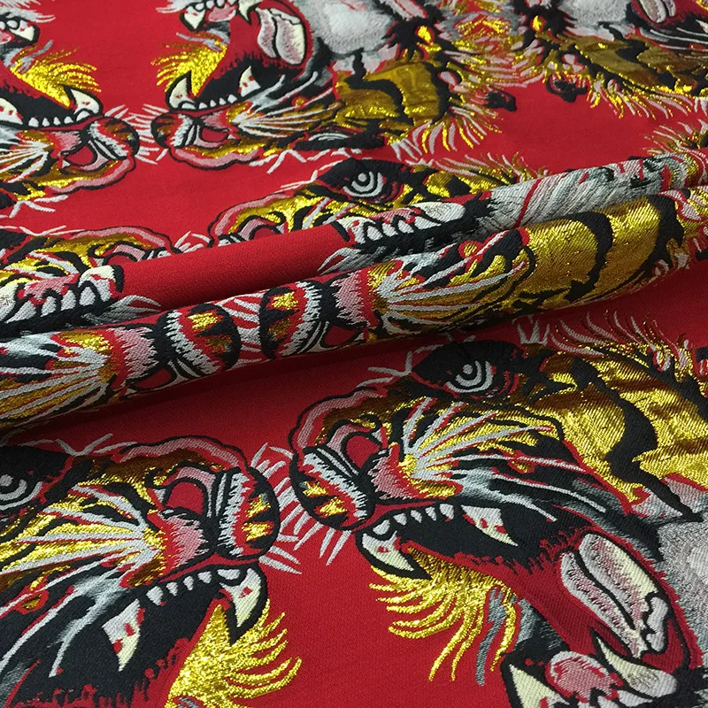 Jacquard Brocade Fabric European Brand Design Tiger Head Pattern Hot Stamping Fashion Catwalk Clothing Dress Fabrics by Meter