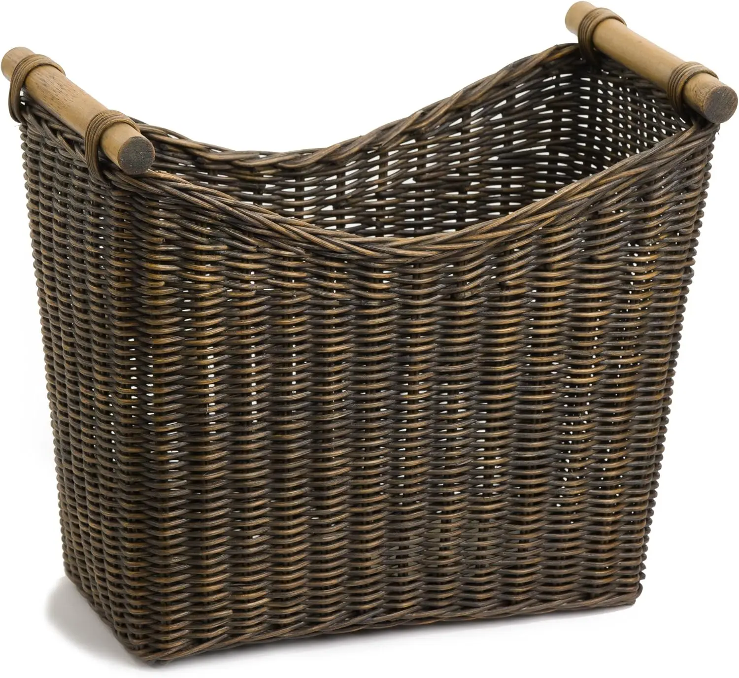 Narrow Wicker Magazine Basket, Large, 14 in L x 7.5 in W x 12 in H, Antique Walnut Brown