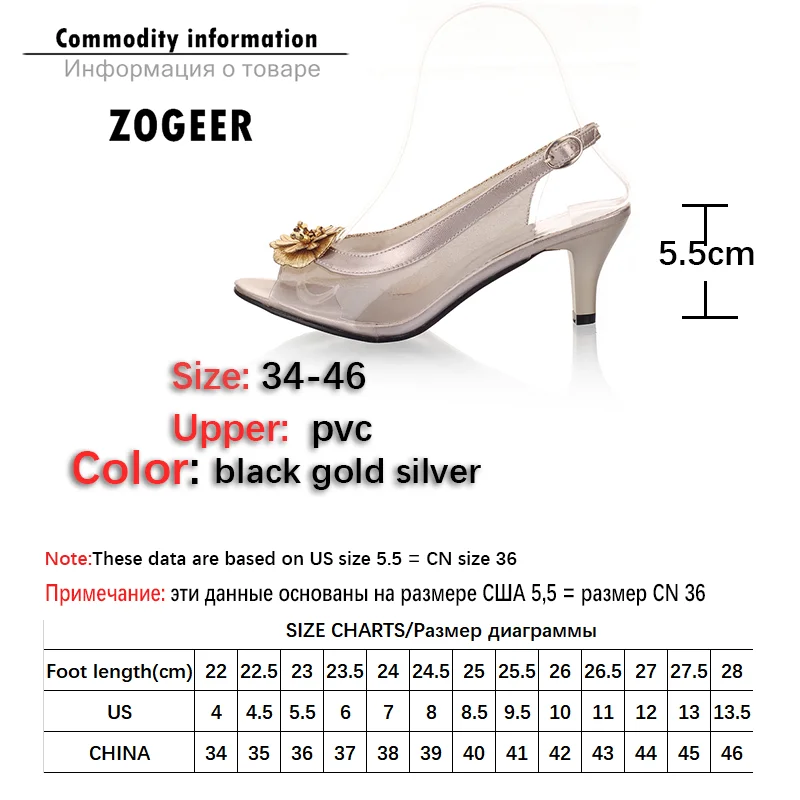 PVC Transparent Summer Sandals Women Fashion Sweet Flower Casual Medium Heels Flip Flops Open Toe Silver Gold Summer Shoe Female view 6