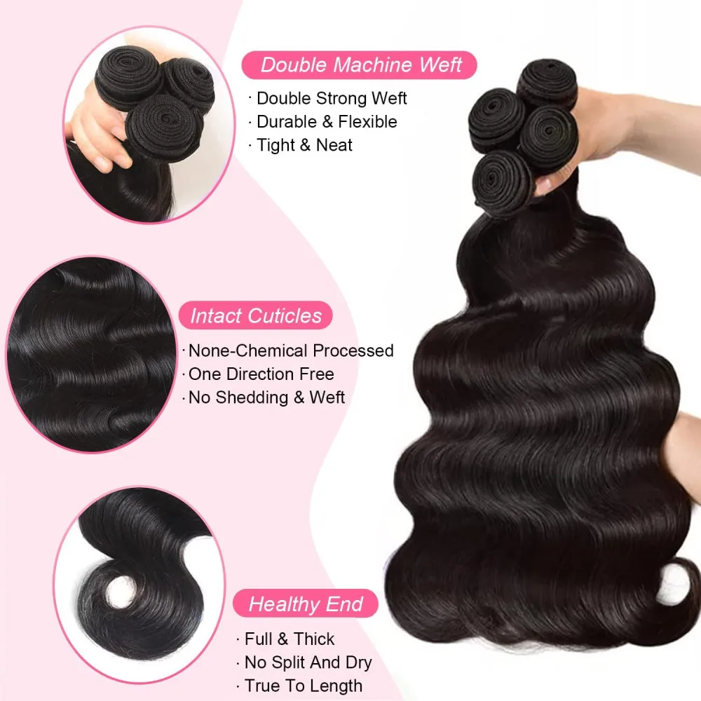 Water Wavy Human Hair Bundles Natural Black Body Wave Brazilian Unprocessed Bundles Human Hair Extensions 26 28 Inches For Woman