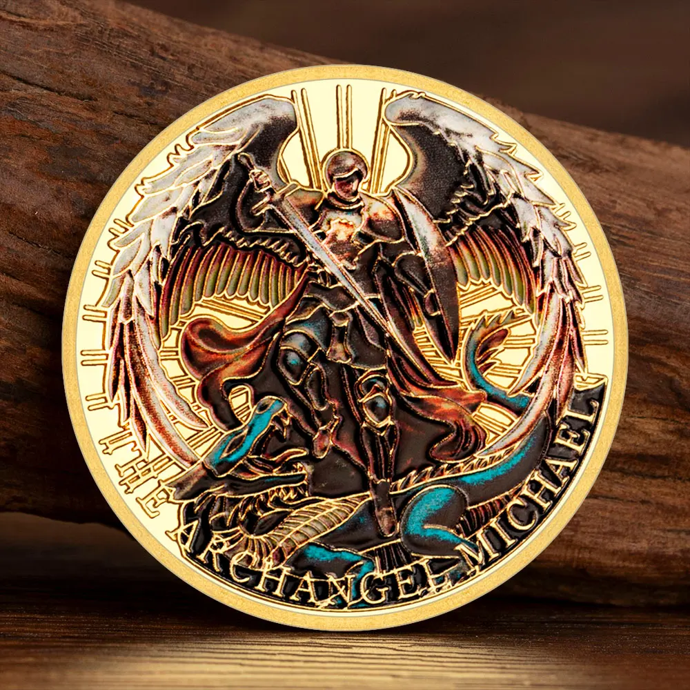The Archangel Michael Collectible Coin Lucky Coin Golden Plated Color Guardian Angel Commemorative Coins