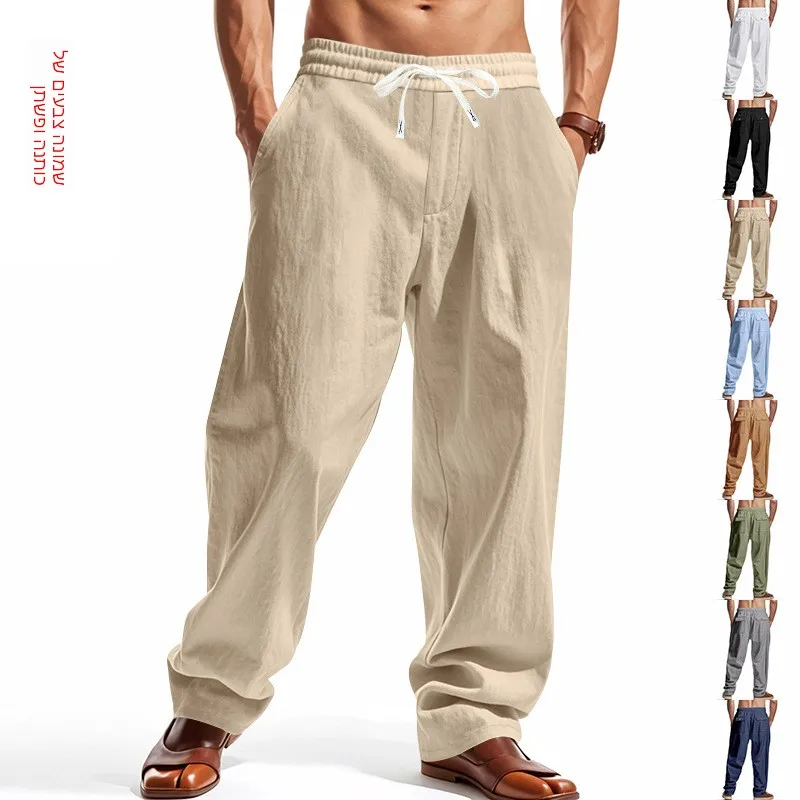 American Style Linen Pants Men's Autumn Thin Straight Leg Wide Leg Workwear Pants High Street Style Casual Trousers