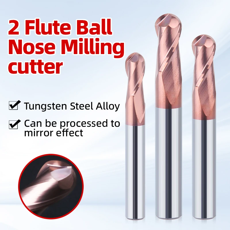 HUHAO Carbide Ball Nose End Mill for Wood Aluminium 2 Flutes R0.5-R4.0 Milling Cutter CNC Tungsten Steel Router Bit Milling Tool