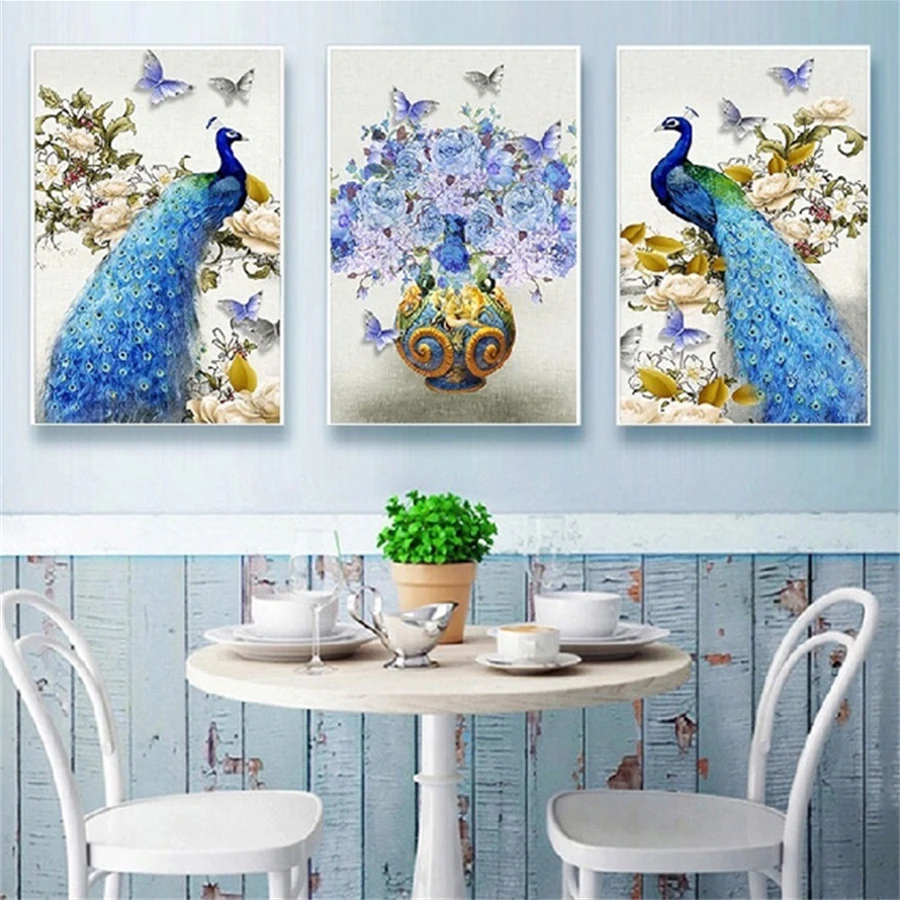 DIY 5D Diamond Painting Artwork Peacock 3Pcs Kit Full Drill Square Embroidery Mosaic Art Picture Of Rhinestones Home Decor Gifts