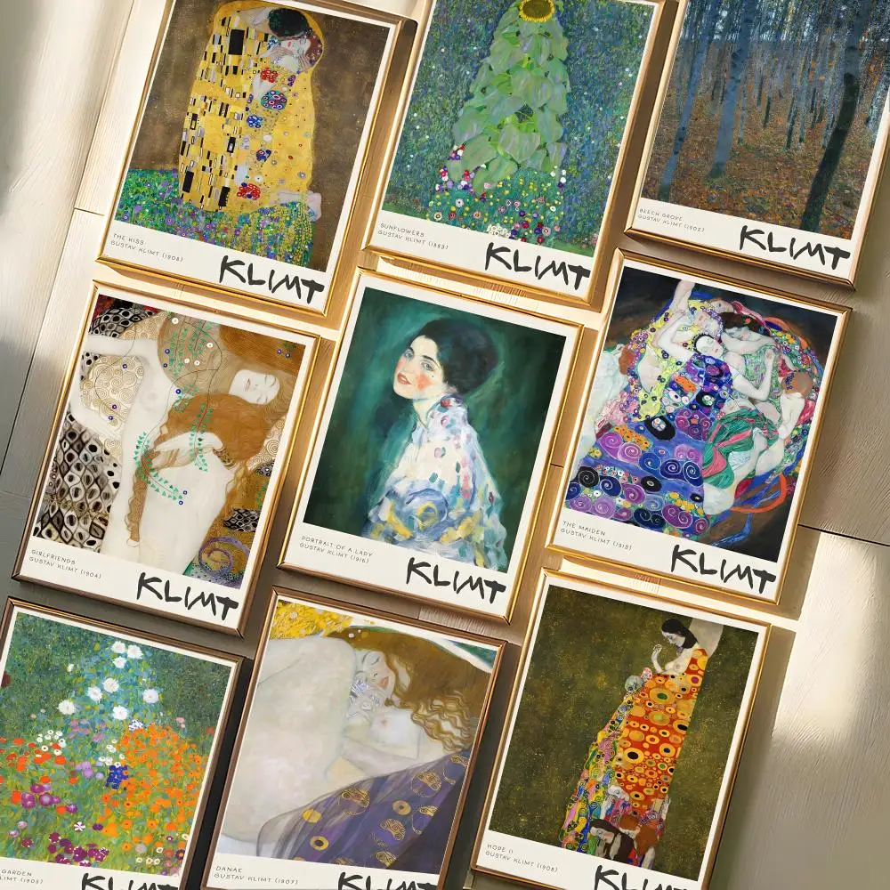 Vintage Gustav Kiss The Klimt Maiden Cottage Garden Painting Calligraphy HD Premium Canvas Art Fade Resistant Sturdy Home