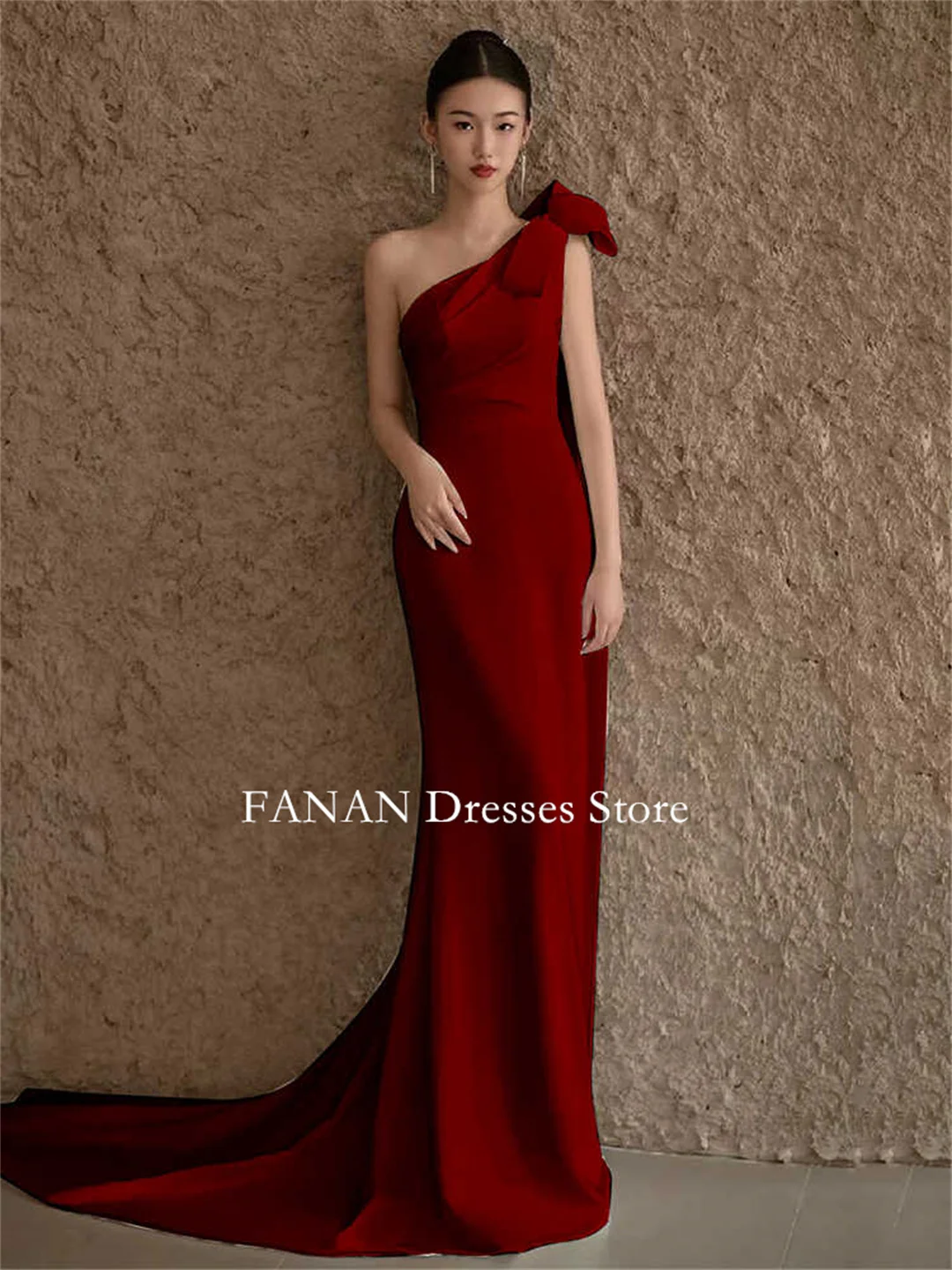 

FANAN Customized Burgundy Evening Party Dresses One-Shoulder Korea Silk Satin Wedding Women Gowns Event Prom Gowns Customized