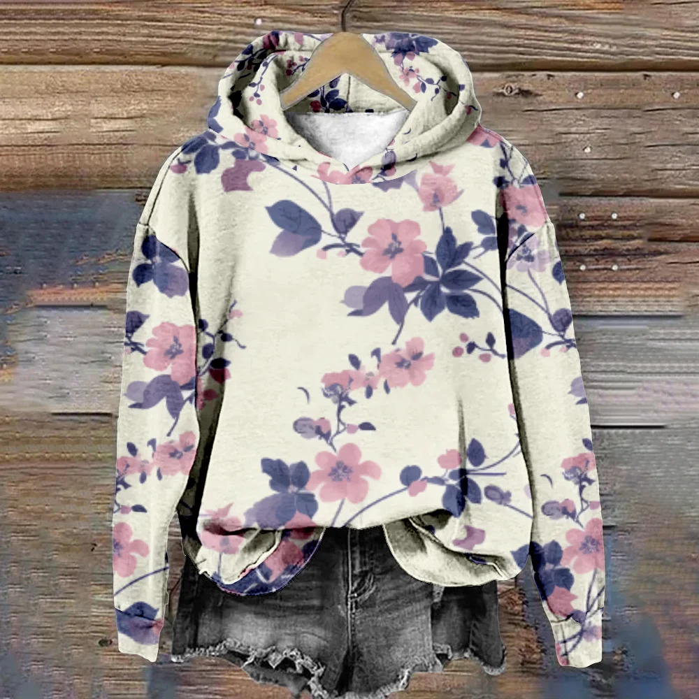 Women Hoodie Sprig and Flowers Fashion Pullover Harajuku Tracksuit Casual Streetwear