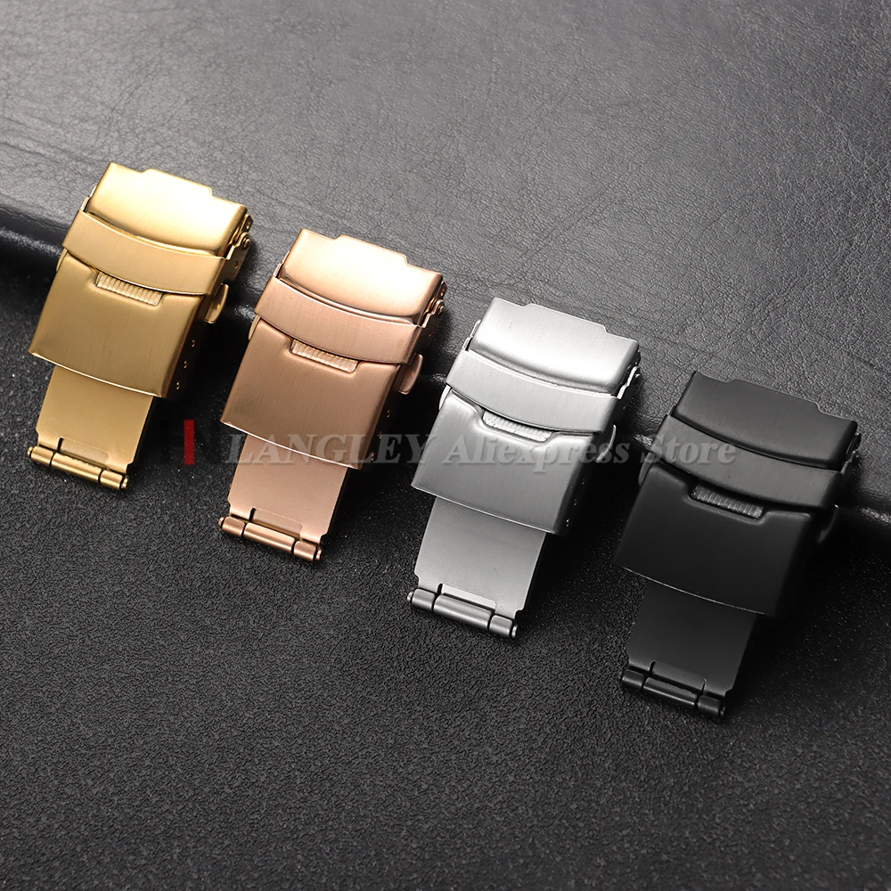 Watch Buckle 16mm 18mm 20mm 22mm 24mm Fold Safety Clasp Double Press Buckle Stainless Steel Deployment Clasp Silver Black Gold