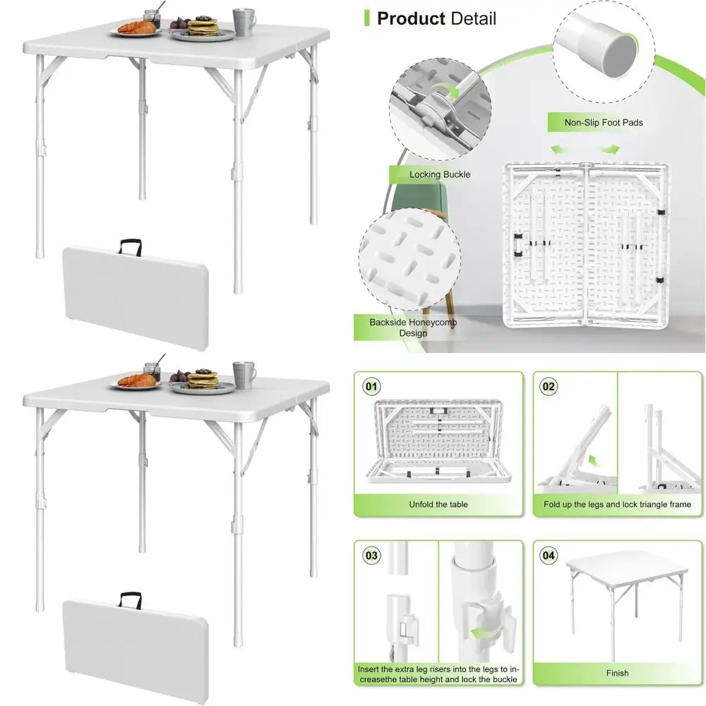 

Portable White Plastic Folding Table with Collapsible Legs and Carry Handle for Camping, Picnic, Office, Parties, Games, and Mor