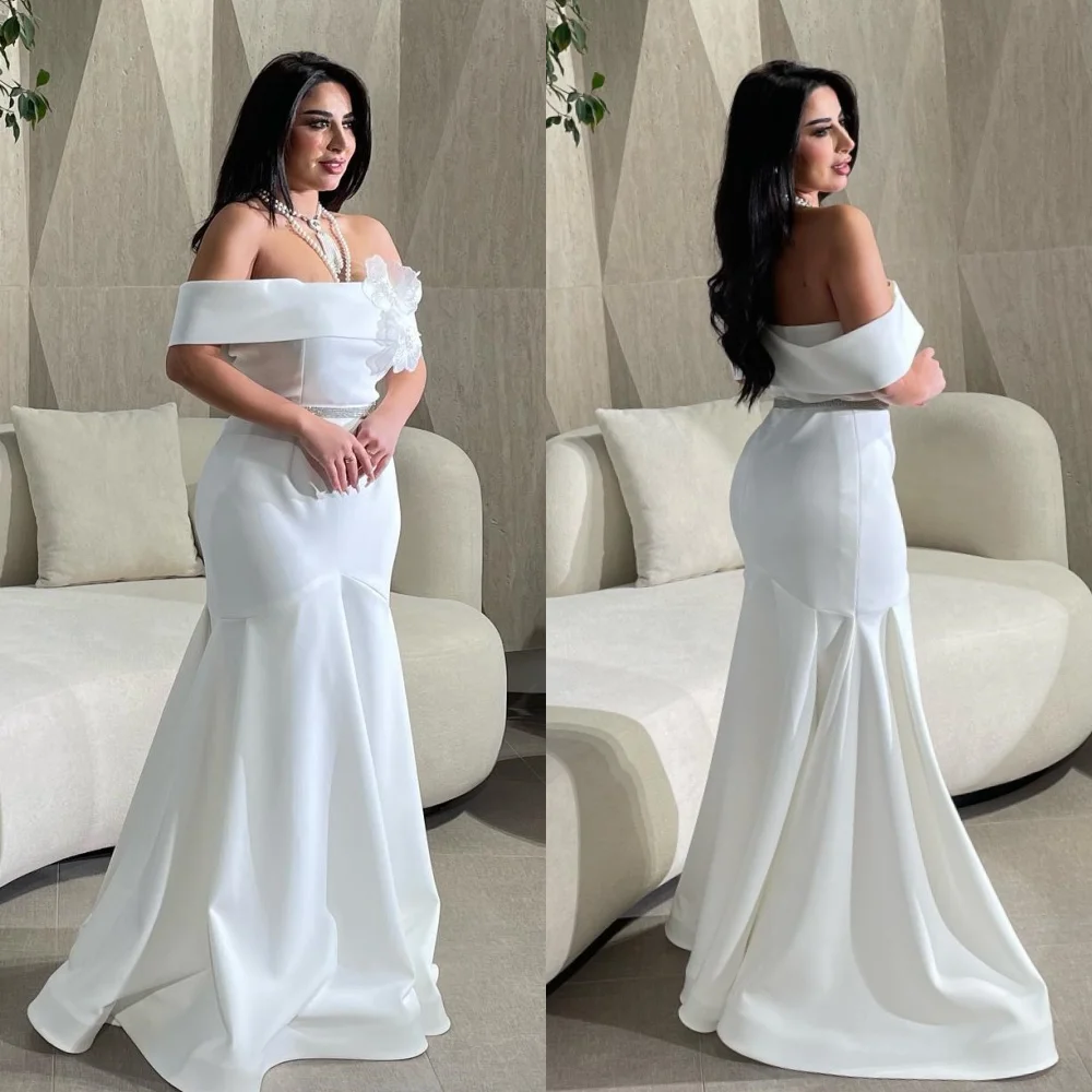 Jersey Flower Beading Ruched Celebrity Mermaid Off-the-shoulder Bespoke Occasion Gown Long Dresses