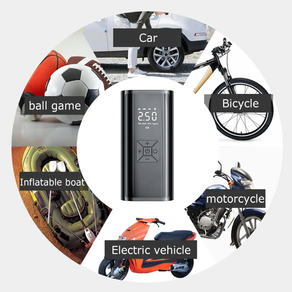 

Tire Inflator LED Display Air Compressor Intelligent Multifunctional Air Pump Wireless for Vehicle Motorcycle for Car Tyre Balls