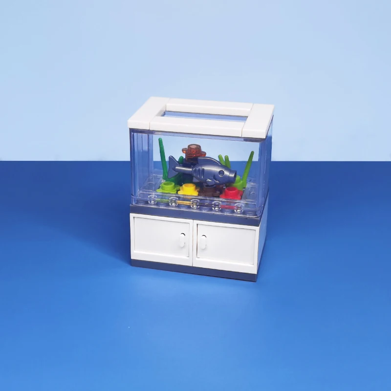 MOC small fish tank model, small particle building block aquarium decoration ornament, simulated reptile viewing ornament