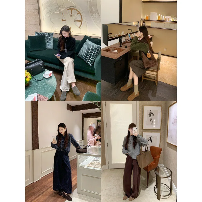 نسخة الصوف جولة رئيس كسول شعر أحذية المرأة الصوف المال القديم الرياح المتسكعون الصوف الدافئة القطن الشقق الانزلاق على