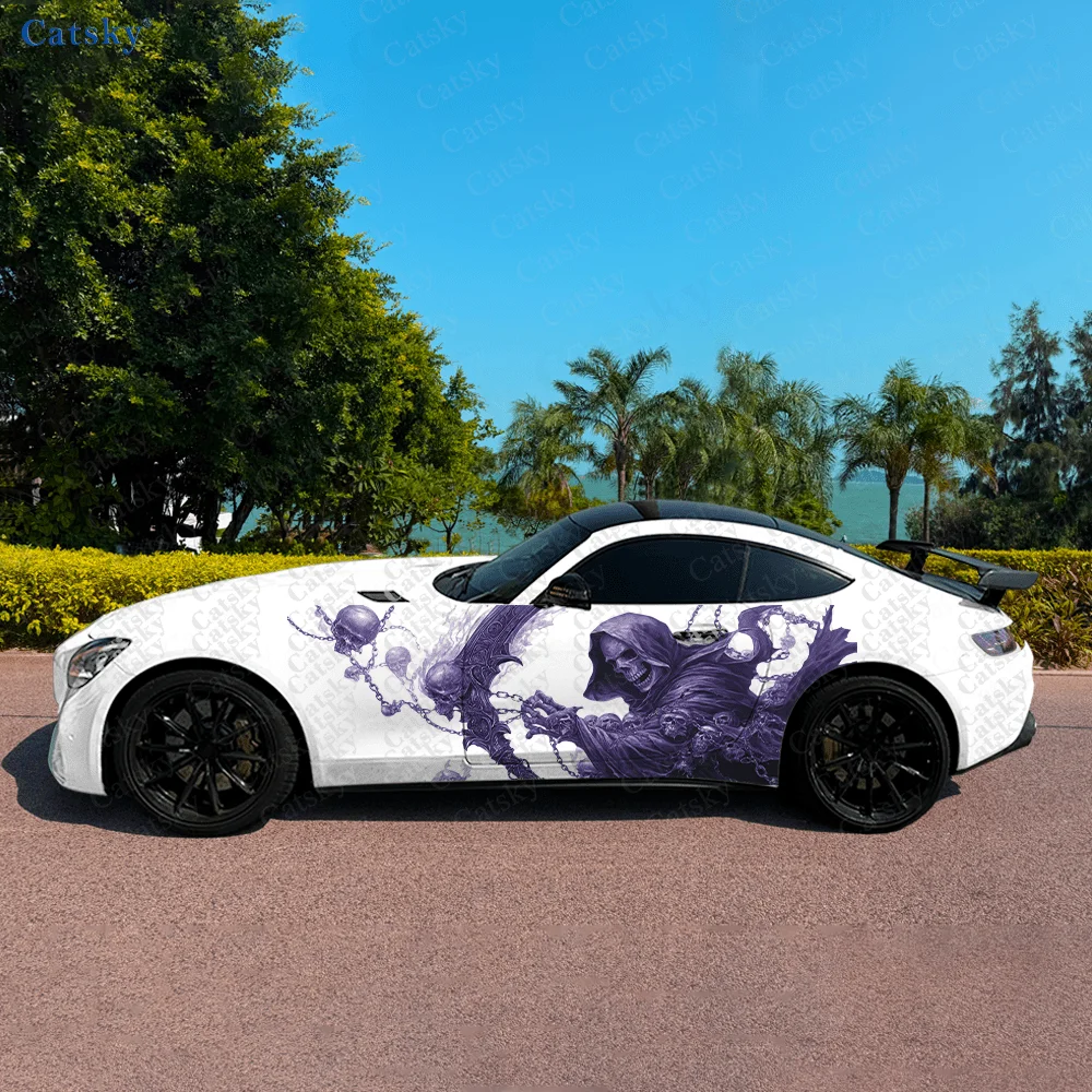 CATSKY.2pcs.Vintage Dark Reaper Soul-Locking Hardcore Skull Car Wrap - Decorative & Practical, Scratch-Resistant, Fade-Proof, We