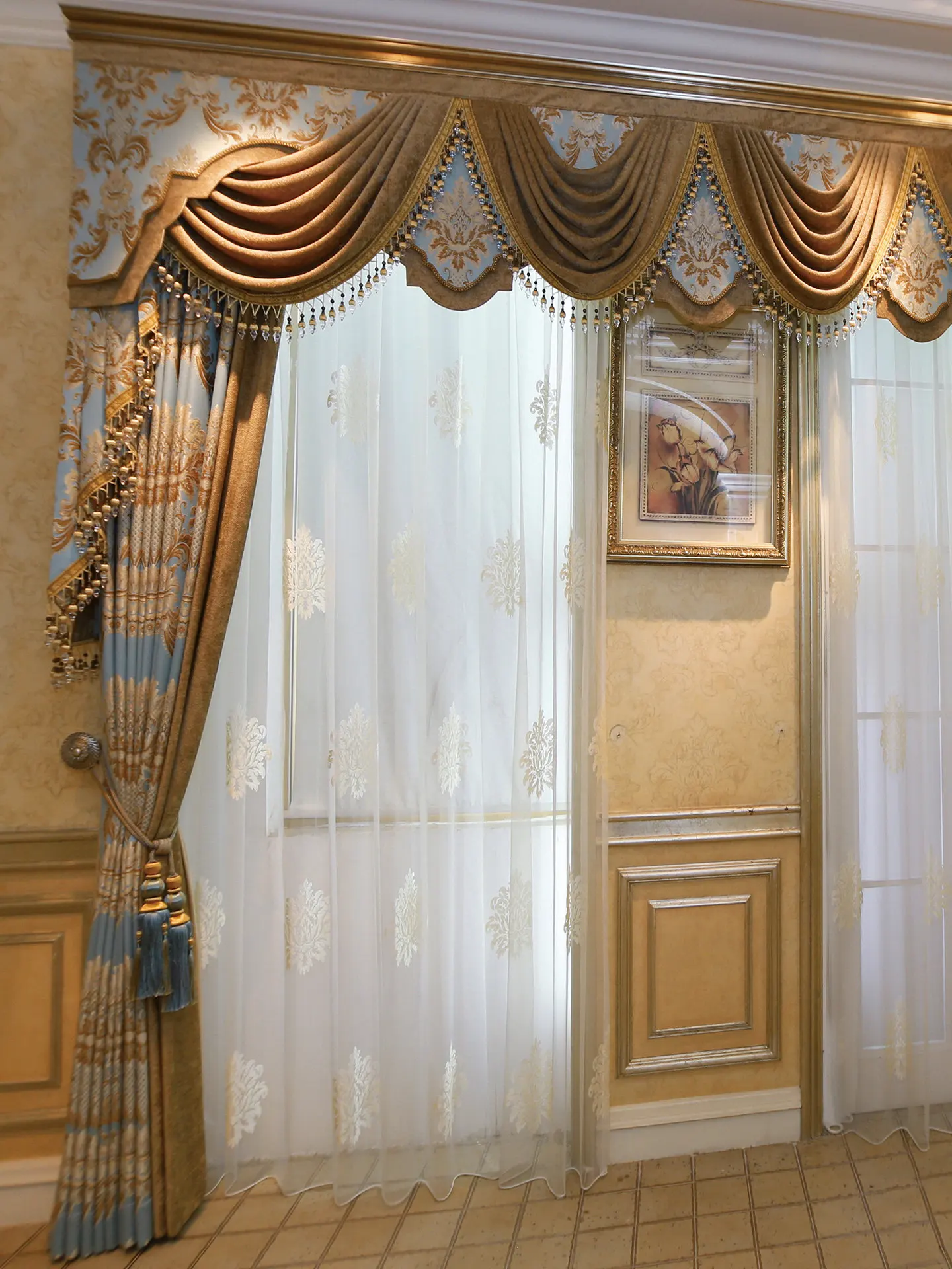 Custom Size European Style Curtains, Luxury American and French Style Valances, High-end Custom Retro Style Blackout Sheer