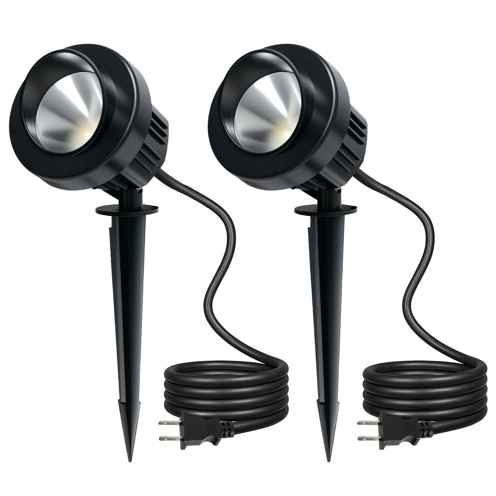 

2 Pack 400lm Plug-in Outdoor Spotlights,120V Small Integrated LED Landscape Lighting,6W Outside Uplighting,6 FT 18/2 SJTW Cord