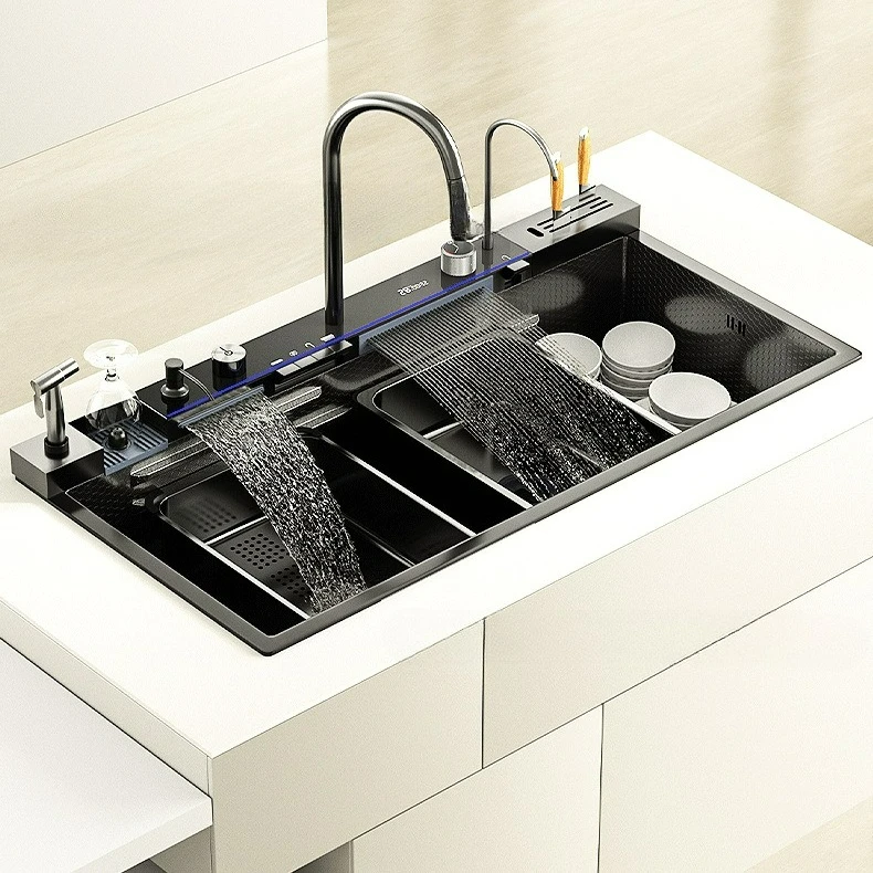 Stainless steel hand thickened large single slot household kitchen table up and down vegetable basin