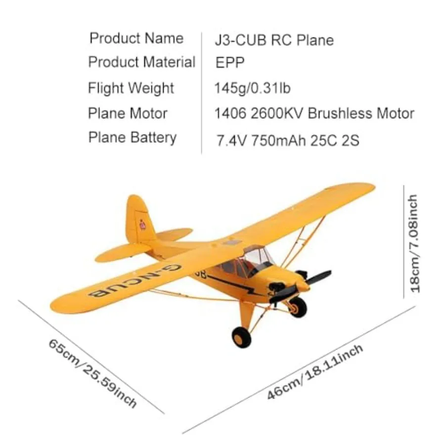 Outdoor stunt RC glider for adults: 5-channel 3D/6G J3-CUB plane with 1406 brushless motor, lightweight EPP foam body, red-blac