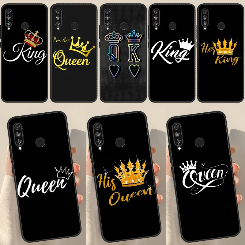 Crown QUEEN & KING Couples Case For Honor 50 8X 9X 10i Cover For Huawei P30 P40 Lite P50 P20 Pro P Smart 2019 Nova 5T