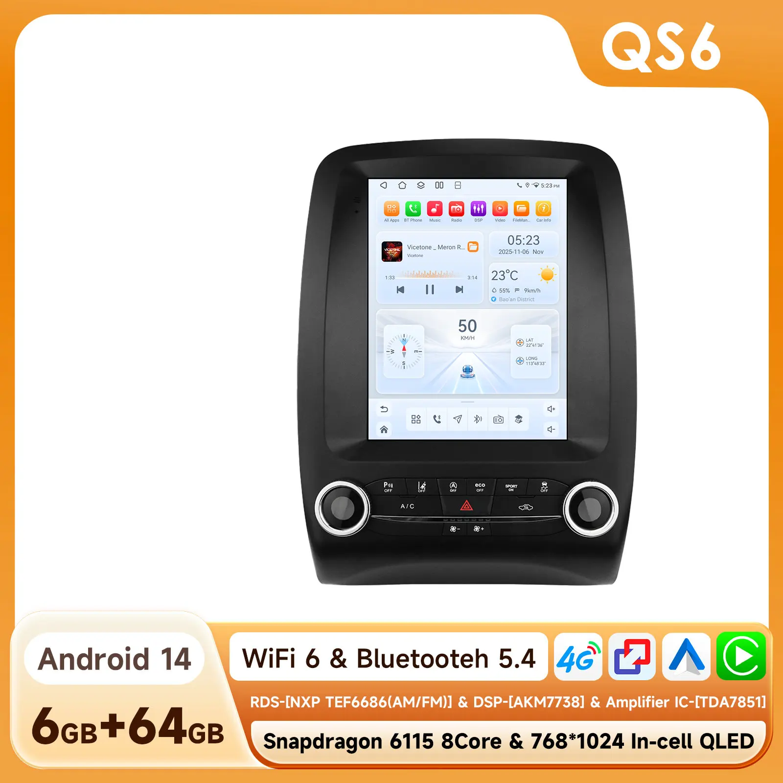 Hizpo 9.7 inch Tesla-stijl autoradio voor Dodge Durango 2014-2020, Android Auto, 4G draadloos Carplay, DSP multimediaspeler, 2DIN stereo autoradio, navigatie GPS, auto AI intelligente systemen, head