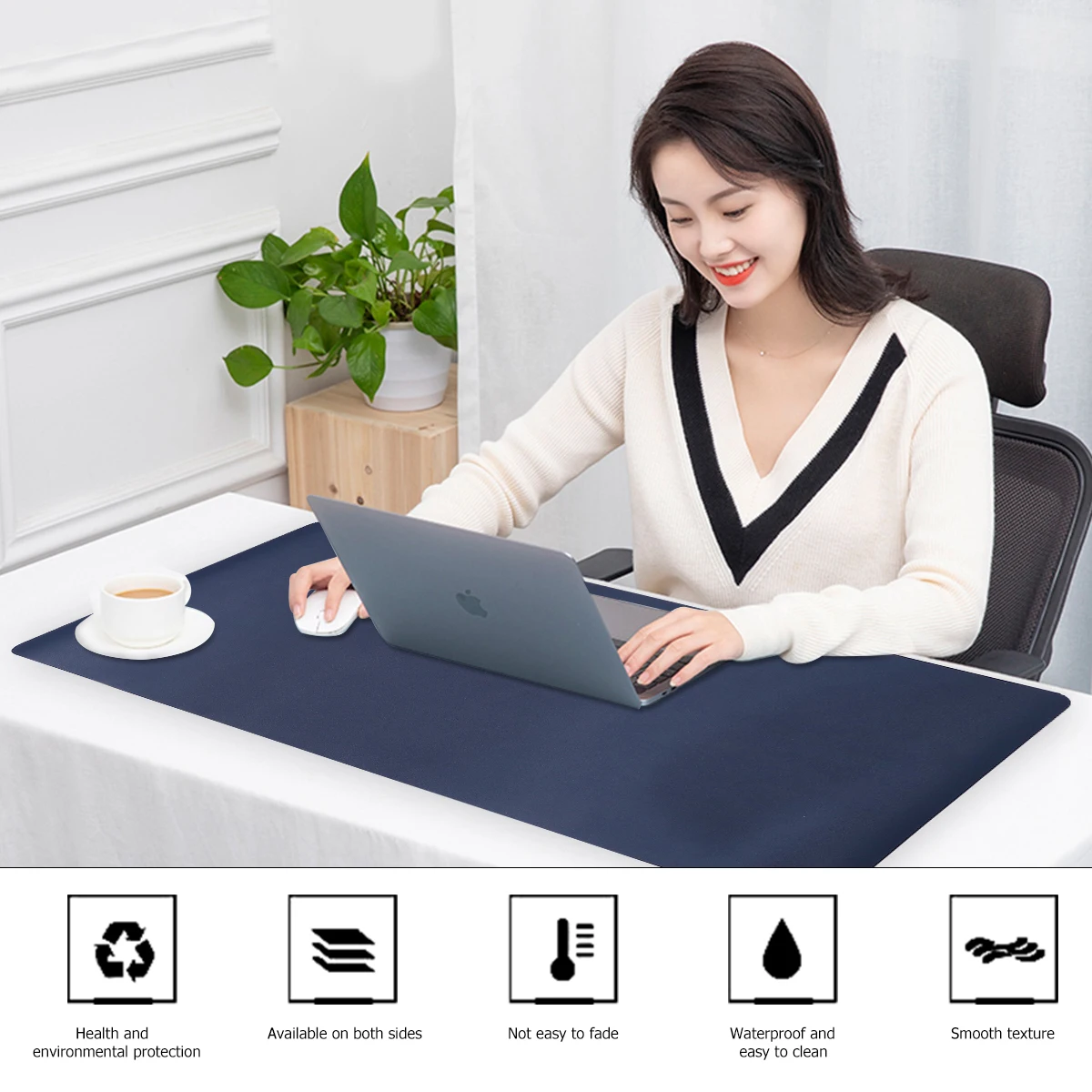 

Extra Large Pu Double Sided Mouse Pad Soft Smooth Slide Home Office Gaming Laptop Desktop Mat Yellow Dark Blue