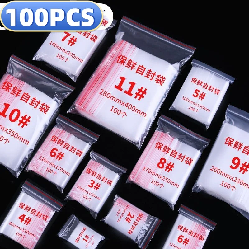 100pcs Thicken Zipper Self-sealing Bags Plastic Clear Reusable Small Packing Jewelry Storage Bag Reclosable Poly Bag Pouches